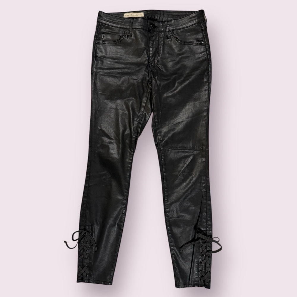 Pilcro and the Letterpress Faux Leather Lace Up Black Skinny Jeans Size 27